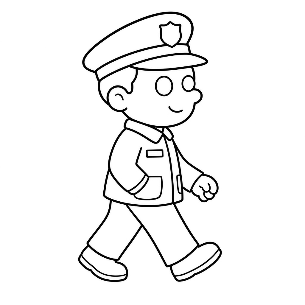 Kolorowanka policjant bok – czarno-biały rysunek konturowy do druku dla dzieci