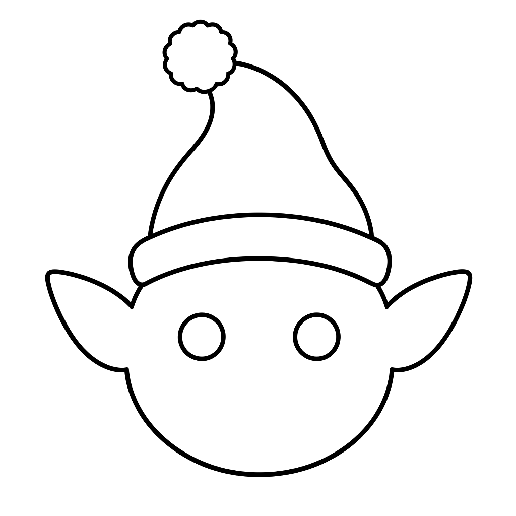Kolorowanka elf glowa – czarno-biały rysunek konturowy do druku dla dzieci
