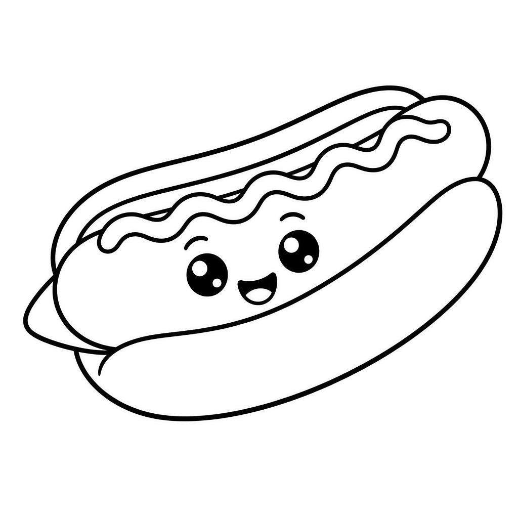 Kolorowanka hot dog – czarno-biały rysunek konturowy do druku dla dzieci