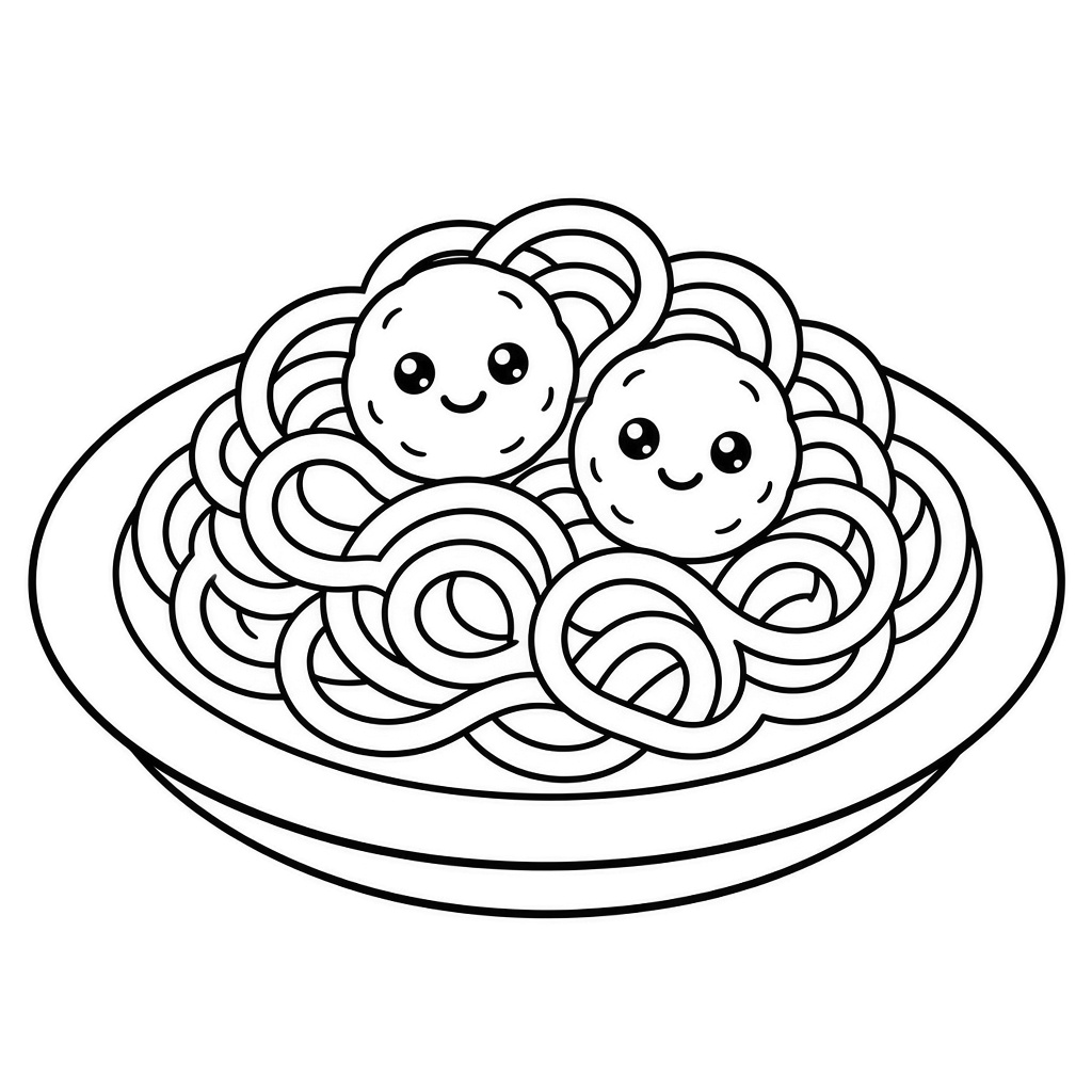 Kolorowanka spaghetti – czarno-biały rysunek konturowy do druku dla dzieci