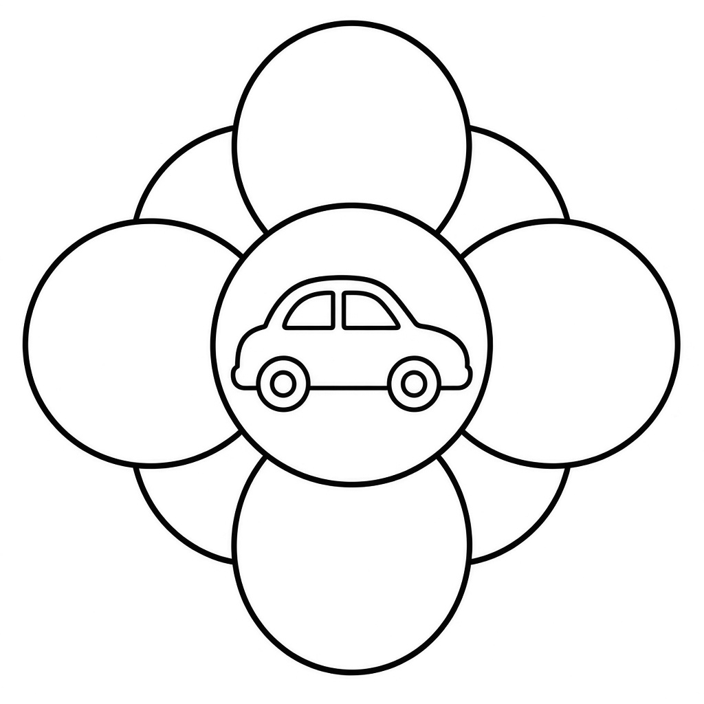 Kolorowanka mandala auto – czarno-biały rysunek konturowy do druku dla dzieci