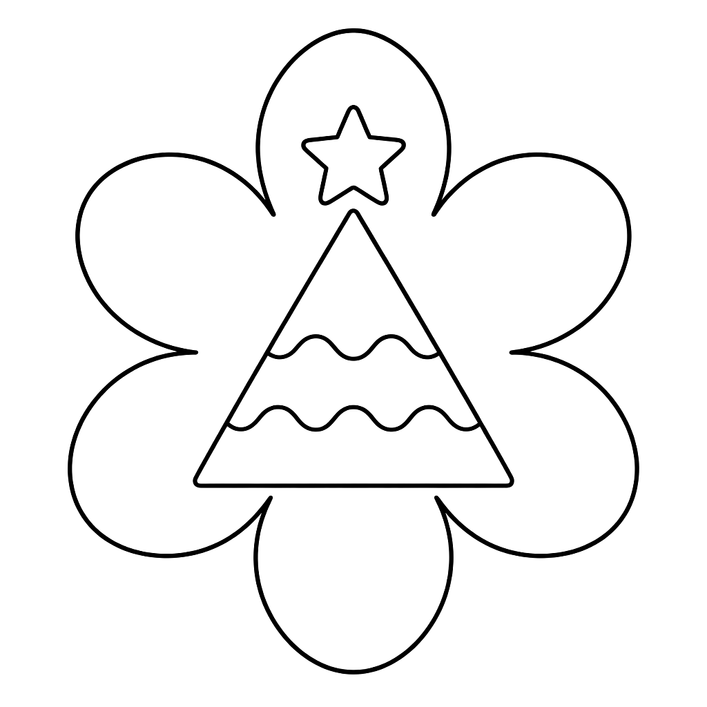 Kolorowanka mandala choinka – czarno-biały rysunek konturowy do druku dla dzieci