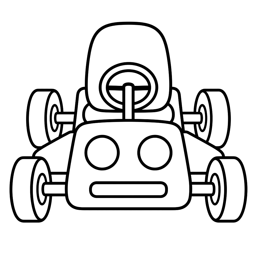 Kolorowanka gokart przod – czarno-biały rysunek konturowy do druku dla dzieci