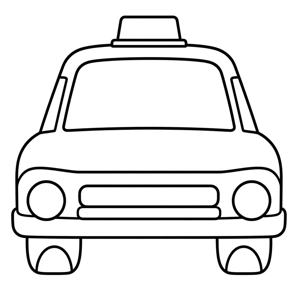 Kolorowanka taxi przod – czarno-biały rysunek konturowy do druku dla dzieci