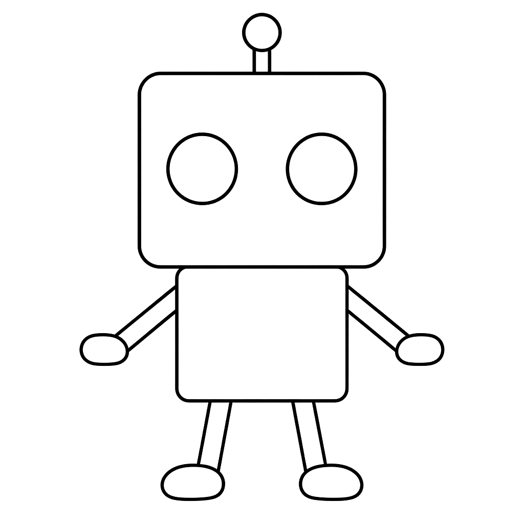 Kolorowanka robot przod – czarno-biały rysunek konturowy do druku dla dzieci