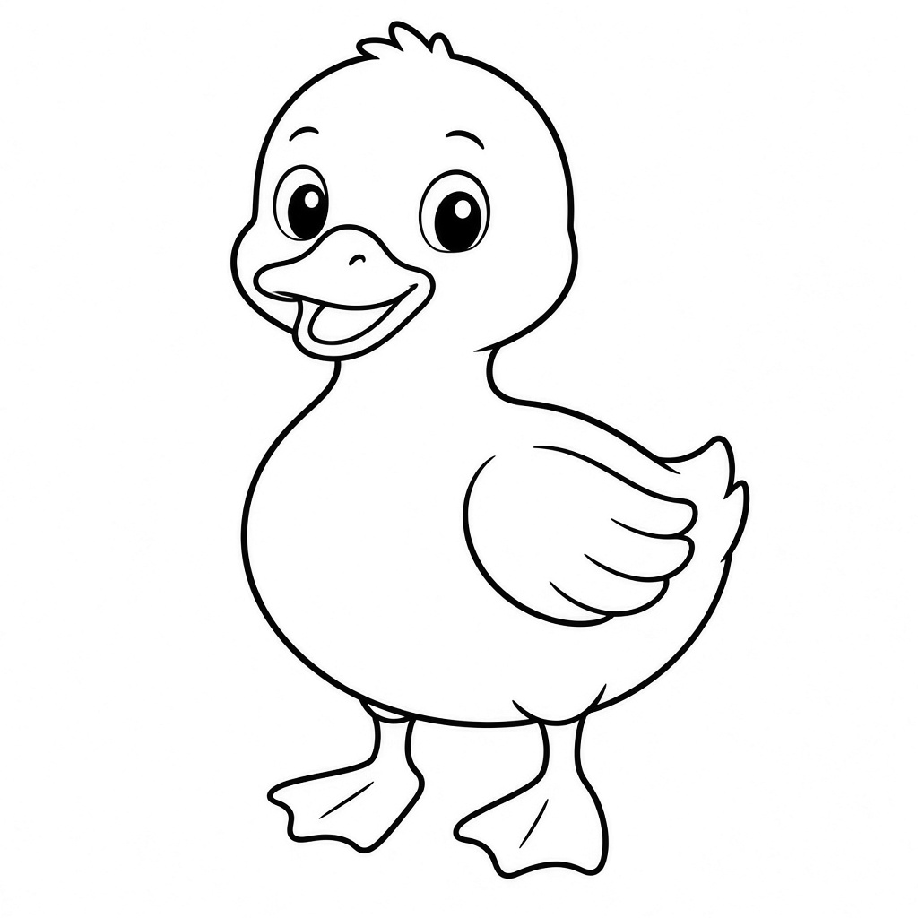 Kolorowanka kaczka – czarno-biały rysunek konturowy do druku dla dzieci