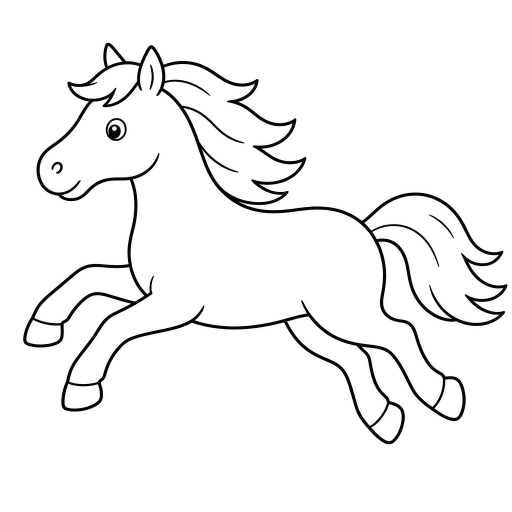 Kolorowanka kon galop – czarno-biały rysunek konturowy do druku dla dzieci