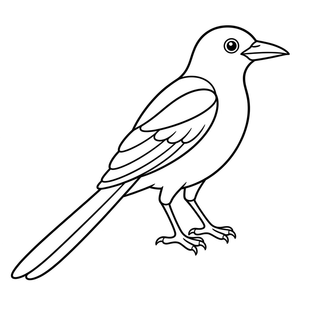 Kolorowanka sroka – czarno-biały rysunek konturowy do druku dla dzieci